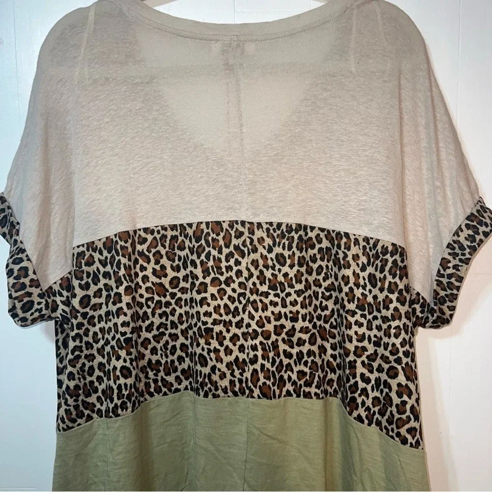 NWT Umgee Linen Blend Cheetah Print Lightweight Boho T-shirt Mini Dress S - Picture 6 of 12